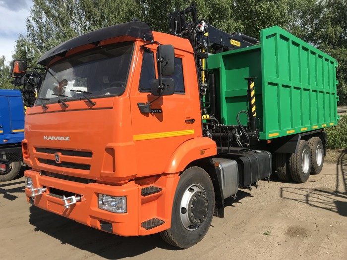 Автомобиль ломовоз 29м3 Камаз 65115 с гидроманипулятором Велмаш VM10L74M (за кабиной) (6х4)