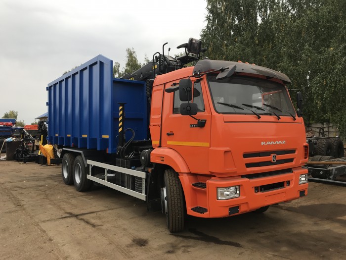 Автомобиль ломовоз 29м3 Камаз 65115 с гидроманипулятором Велмаш VM10L74M (за кабиной) (6х4)